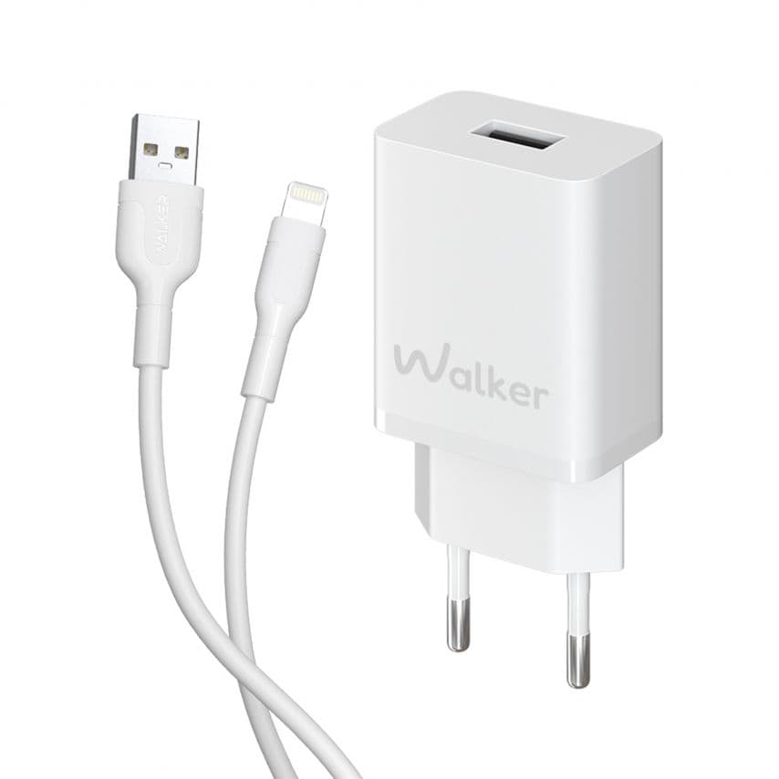 Мережевий зарядний пристрій (адаптер) 2в1 WALKER WH-26 1USB / 2.4A + Data Cable USB to Lightning white