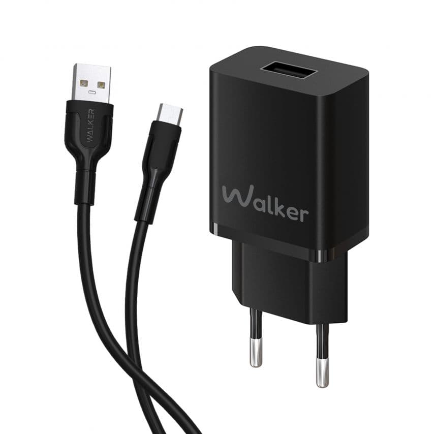 Мережевий зарядний пристрій (адаптер) 2в1 WALKER WH-26 1USB / 2.4A + Data Cable USB to Micro black