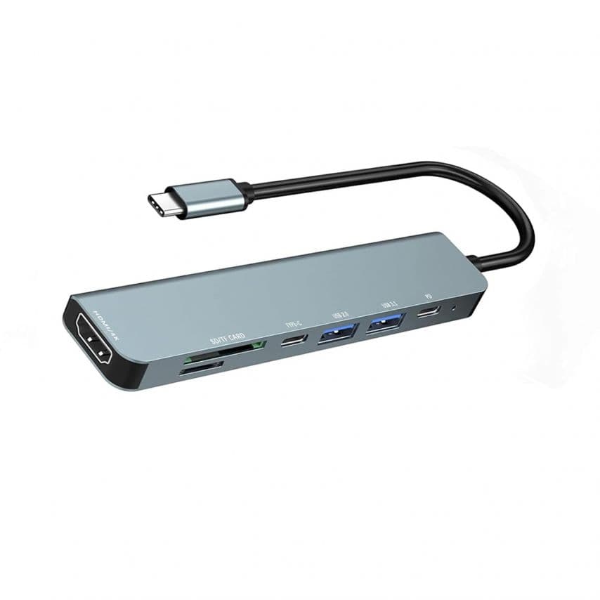 Перехідник USB-хаб 7в1 з роз'ємом Type-C grey