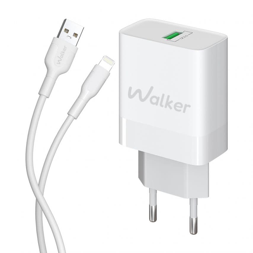 Мережевий зарядний пристрій (адаптер) 2в1 WALKER WH-35 1USB / QC3.0 / 3A / 18W + Data Cable USB to Lightning white