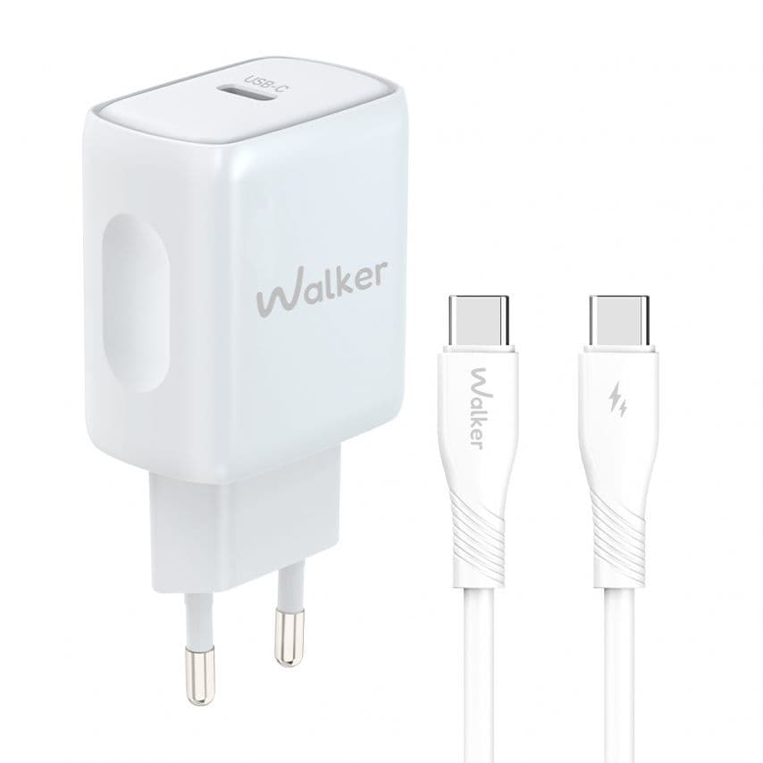 Мережевий зарядний пристрій (адаптер) 2в1 WALKER WH-64 PD_25W + Data Cable Type-C to Type-C white
