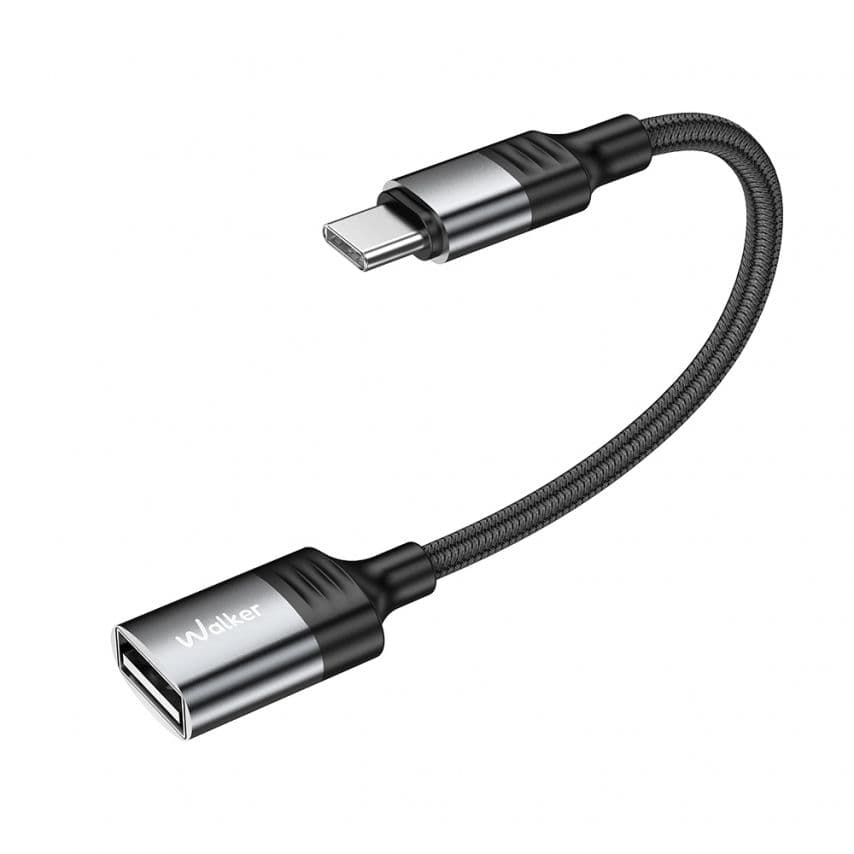 Перехідник OTG WALKER WTG-02C USB2.0 to Type-C кабель 12см black/grey