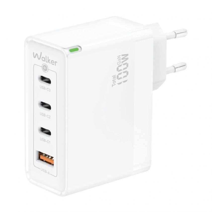 Мережевий зарядний пристрій (адаптер) WALKER WH-47 100W GAN PD1_35W / PD2_65W / PD3_65W / QC3.0_35W white