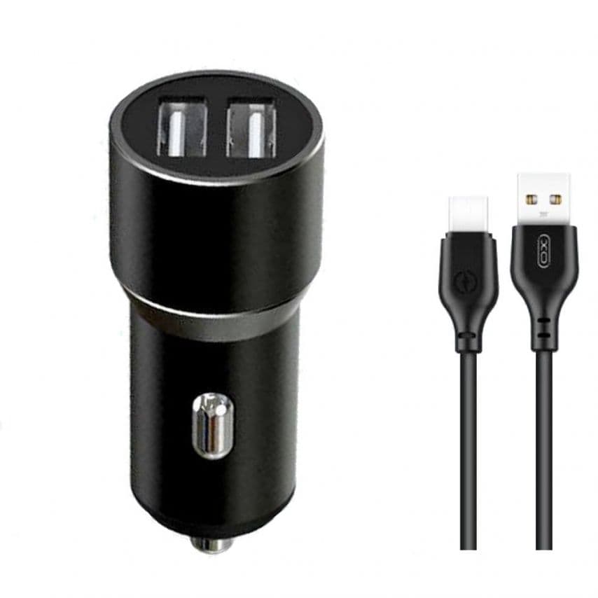 Автомобільний зарядний пристрій (адаптер) 2в1 XO TZ09 2USB / 2.4A / 12W + Data Cable USB to Type-C black