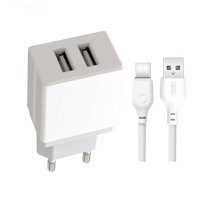 Мережевий зарядний пристрій (адаптер) 2в1 XO L75 2USB / 2.4A + Data Cable USB to Type-C white