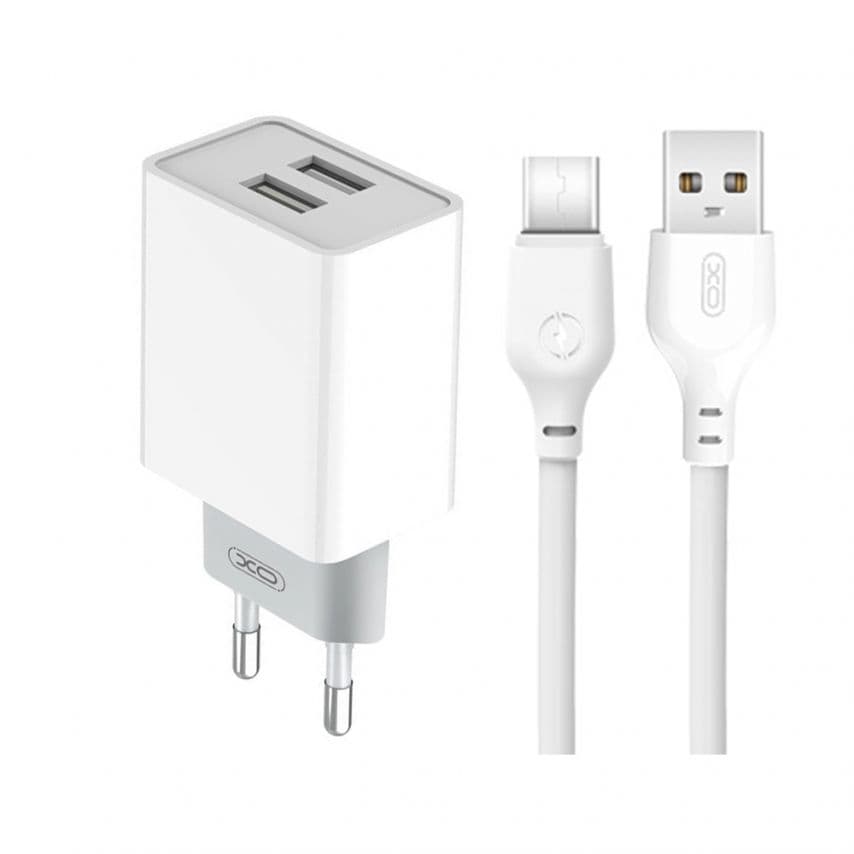 Мережевий зарядний пристрій (адаптер) 2в1 XO L65 2USB / 2.4A + Data Cable USB to Type-C white