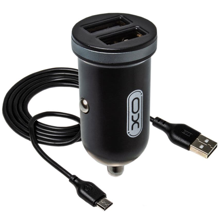Автомобільний зарядний пристрій (адаптер) 2в1 XO TZ08 2USB / 2.1A + Data Cable USB to Micro black