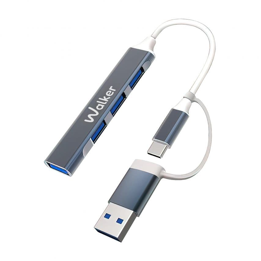 Перехідник USB-хаб 4в1 WALKER WHUB-11 grey