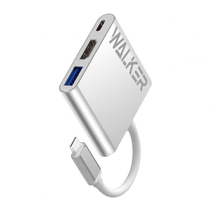 Перехідник USB-хаб 3в1 WALKER WHUB-35 з роз'ємом Type-C silver