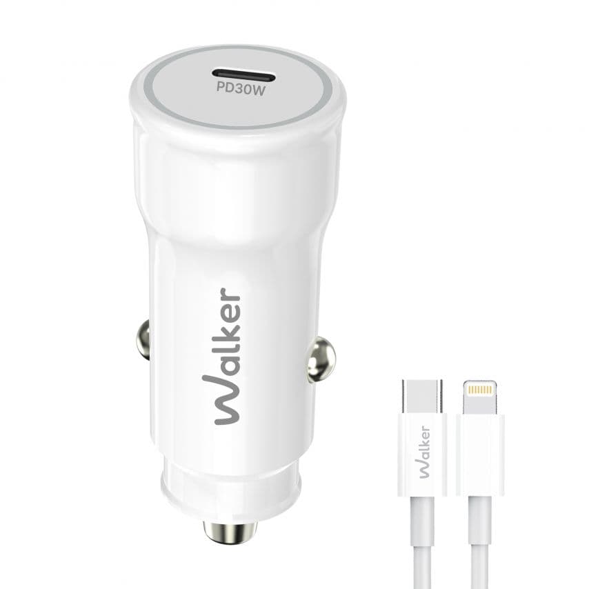 Автомобільний зарядний пристрій (адаптер) 2в1 WALKER WCR-63 PD_30W + Data Cable Type-C to Lightning 27W white