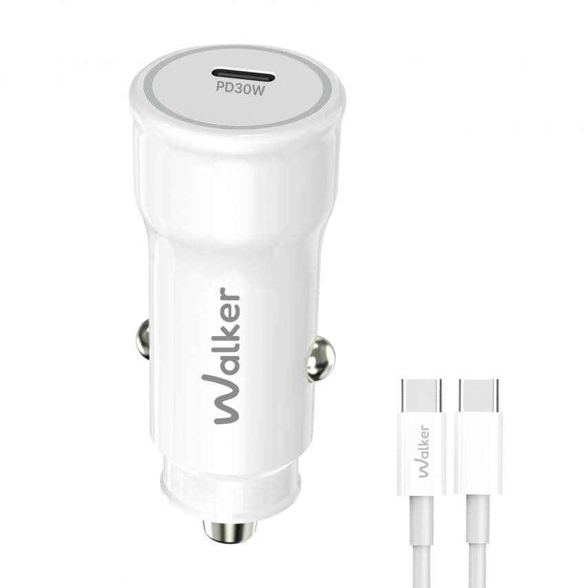 Автомобільний зарядний пристрій (адаптер) 2в1 WALKER WCR-63 PD_30W + Data Cable Type-C to Type-C 60W white