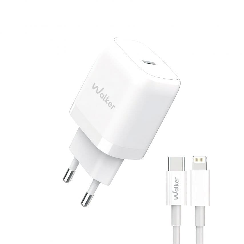 Мережевий зарядний пристрій (адаптер) 2в1 WALKER WH-63 PD_20W + Data Cable Type-C to Lightning white