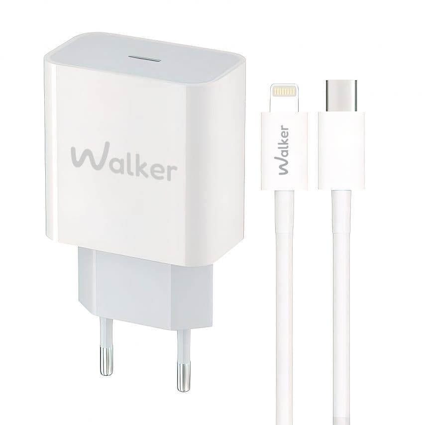 Мережевий зарядний пристрій (адаптер) 2в1 WALKER WH-39 PD / 3A / 20W + Data Cable Type-C to Lightning white